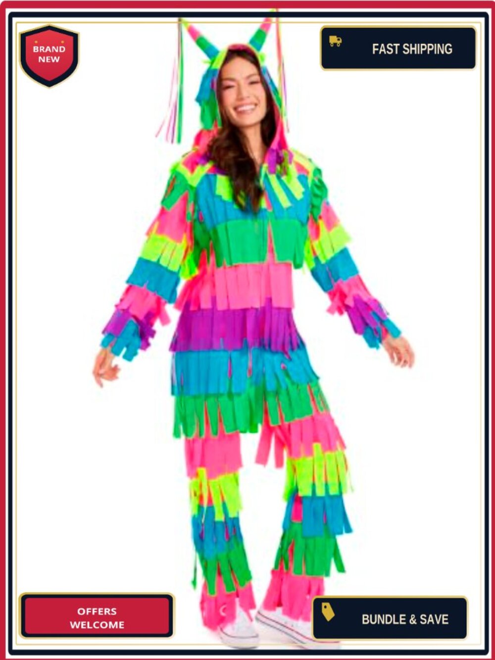 Ribbon Fringe Pinata Jumpsuit Halloween Costume Hooded
